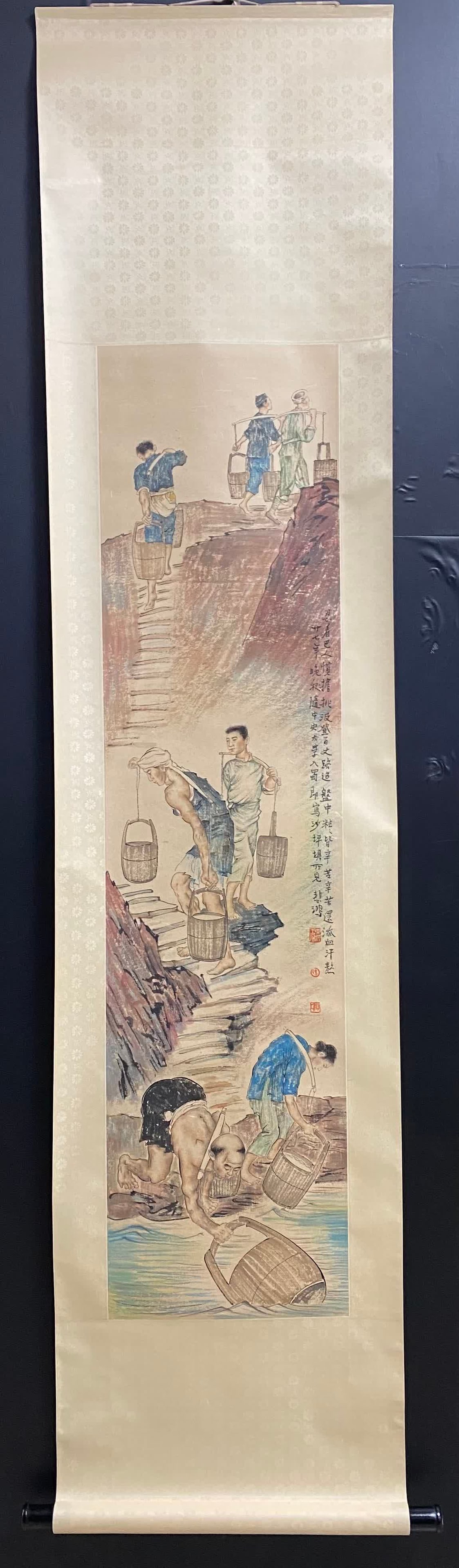 A figure picture of Xu Beihong "Bashan Drawing Water": Xu Beihong's character picture "Bashan Drawing Water" SIZE: Painting core139x34cm (The Dimensions Of All Batches Are Manually Measured.If You Need More Detailed Information, Please Contact Our Custome