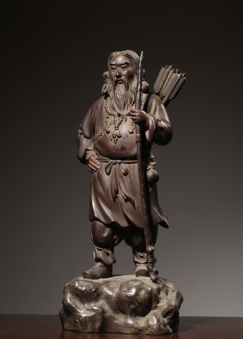 A Qing Dynasty bronze Hou Yi archer figure ornament: Qing Dynasty bronze Hou Yi shooter figure ornament SIZE: H:37cm L:17cm W:13cm (The Dimensions Of All Batches Are Manually Measured.If You Need More Detailed Information, Please Contact Our Customer Se