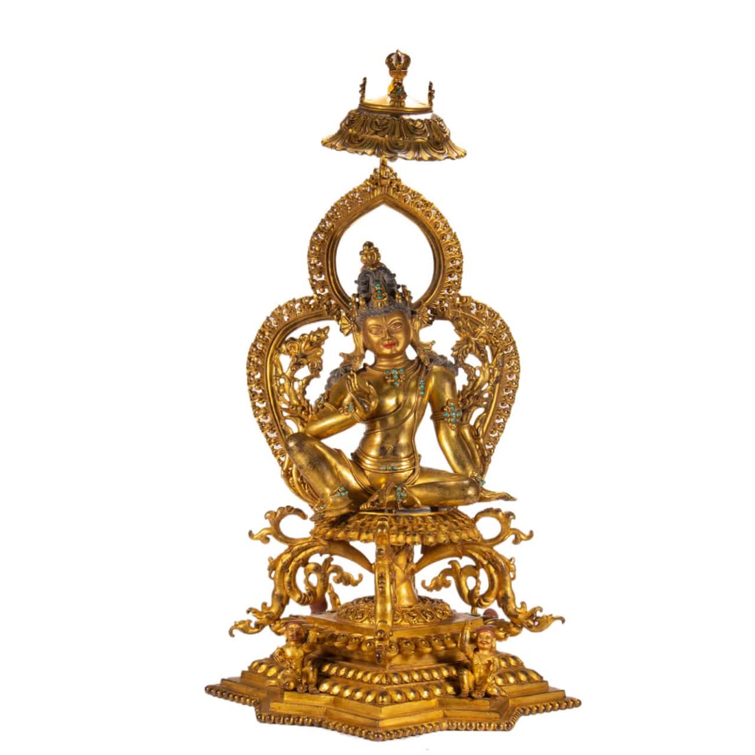 A bronze gilt Buddha statue of the Qing Dynasty: Qing Dynasty copper gilt Buddha statue SIZE: L:53cm W:53cm H:90cm (The Dimensions Of All Batches Are Manually Measured.If You Need More Detailed Information, Please Contact Our Customer Service