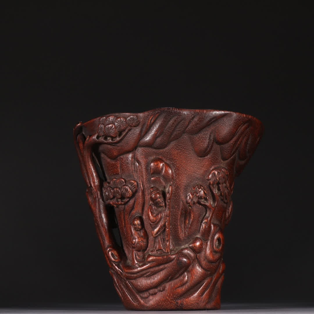 A Qing Dynasty agarwood landscape figure cup: Qing Dynasty agarwood landscape character cup SIZE: H:13cm W:13.5cm W:202.6g (The Dimensions Of All Batches Are Manually Measured.If You Need More Detailed Information, Please Contact Our Customer Ser