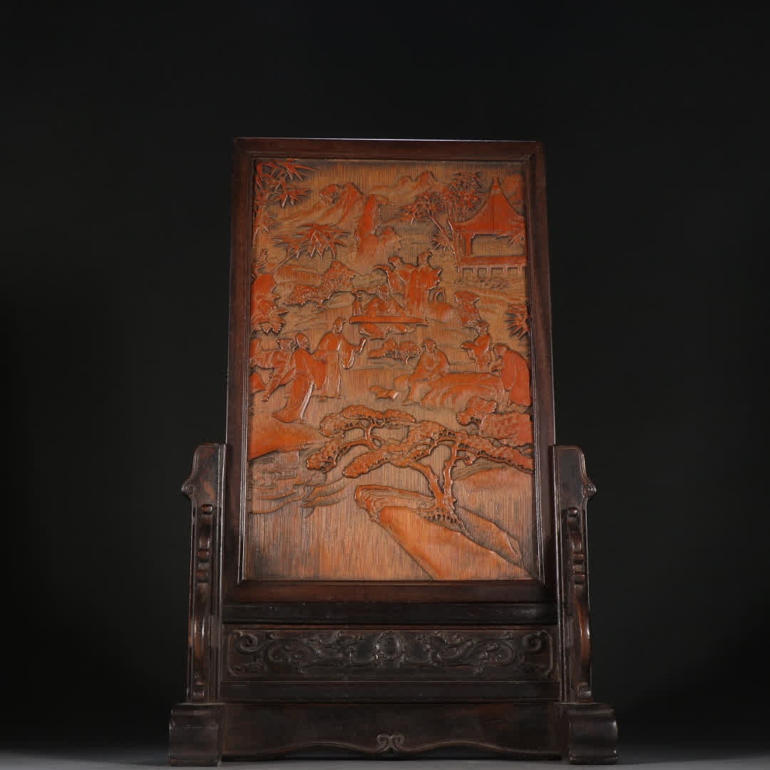 A Qing Dynasty bamboo carving character story interlude: Qing Dynasty bamboo carving character story interlude SIZE: H:29cm W:18.3cm W:530g (The Dimensions Of All Batches Are Manually Measured.If You Need More Detailed Information, Please Contact Our