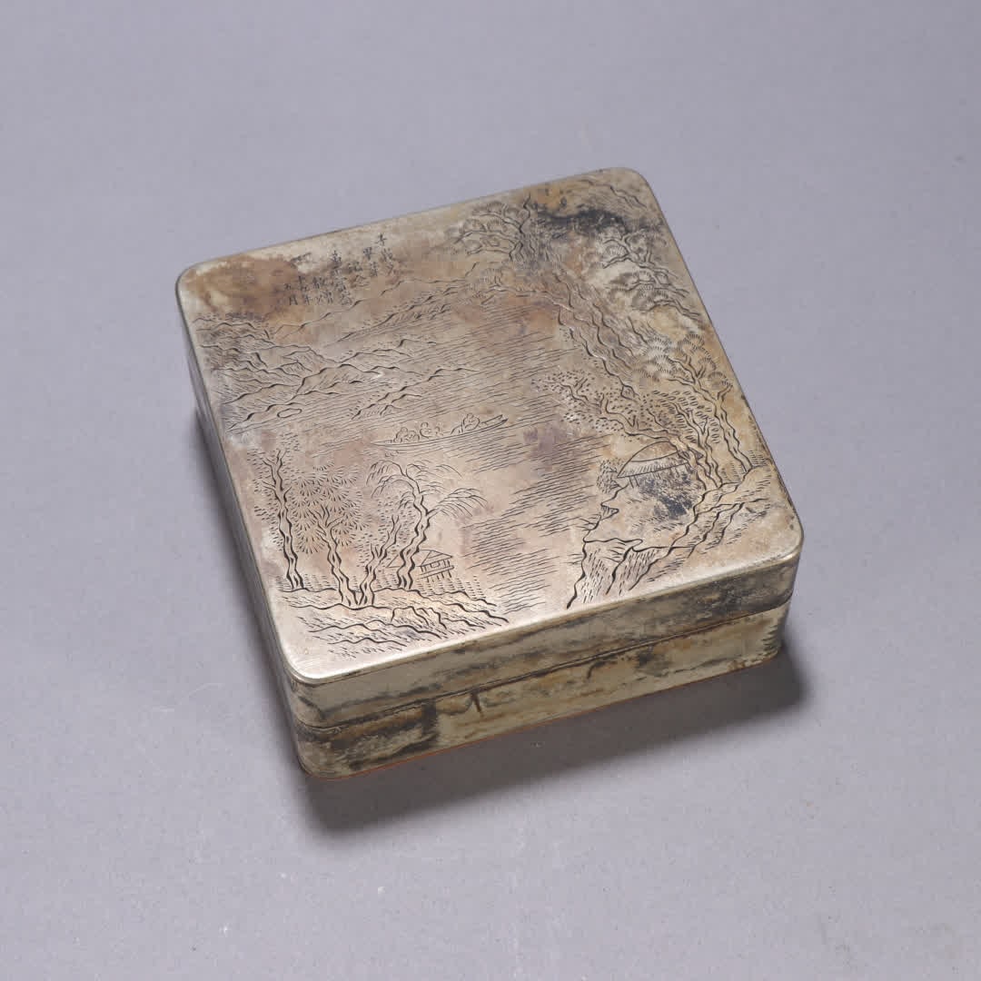 A Qing Dynasty bronze character story poetry cartridge: Qing Dynasty copper character story poetry ink cartridge SIZE: H:3.9cm W:9.8cm W:570g (The Dimensions Of All Batches Are Manually Measured.If You Need More Detailed Information, Please Contact Our Cus