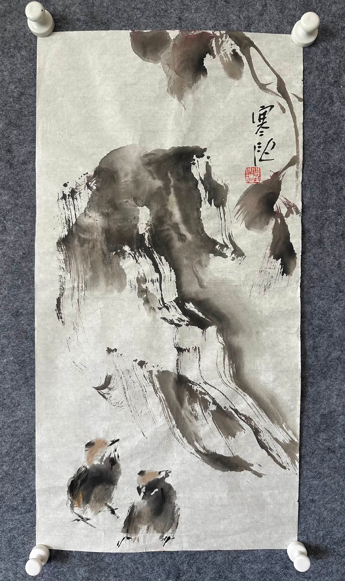 A paper calligraphy couplet by Cui Zhaoli (1 of 5)