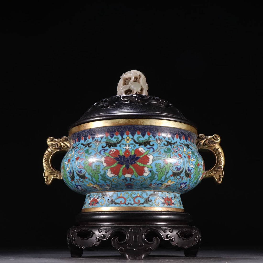 A Qing Dynasty copper-tired gilt cloisonné entwined lotus aroma stove: Qing Dynasty copper tire gilt cloisonné entwined lotus aroma stove SIZE: H:20.3cm W:18.4cm W:1125.6g (The Dimensions Of All Batches Are Manually Measured.If You Need More Detailed Information, Please
