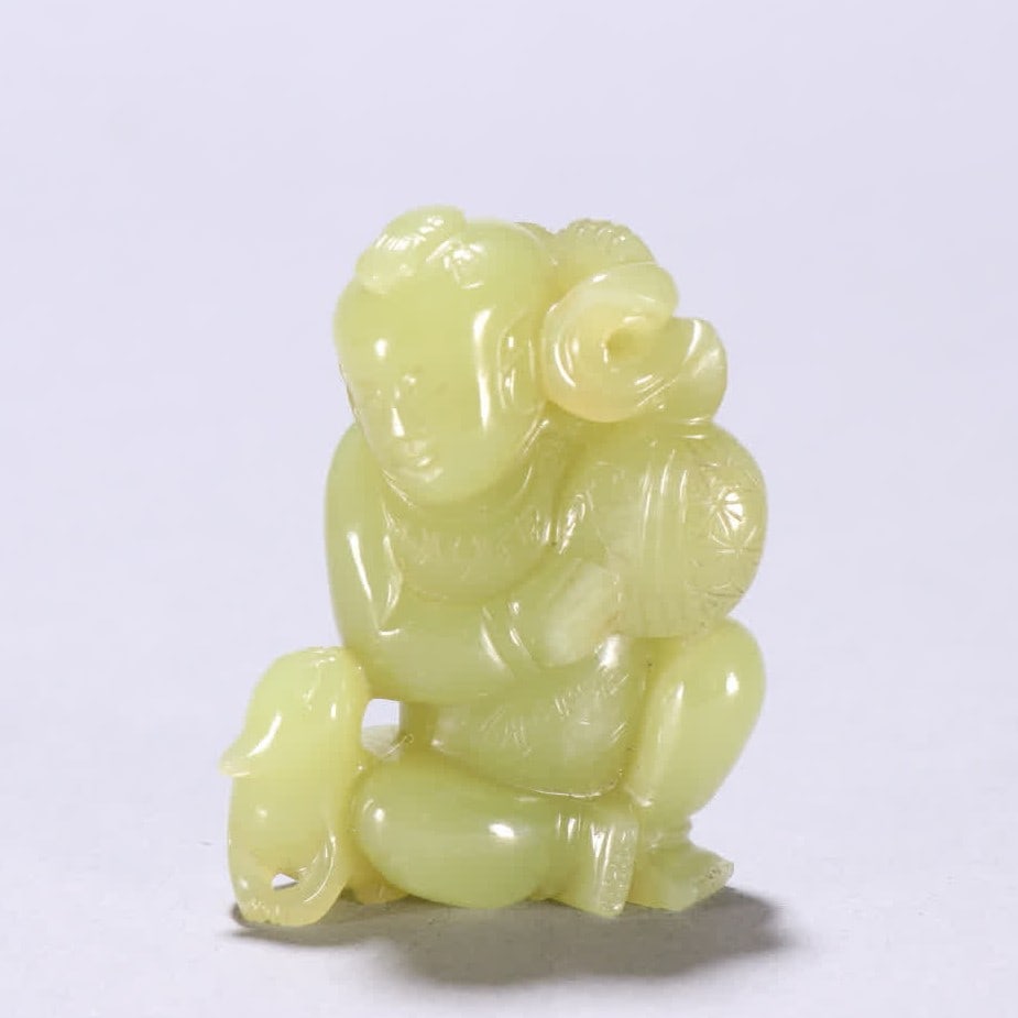 A Qing Dynasty Hetian topaz boy carving: Qing Dynasty Hetian topaz boy carving SIZE: H:5.2cm W:4cm W:53.5g (The Dimensions Of All Batches Are Manually Measured.If You Need More Detailed Information, Please Contact Our Customer Service Before