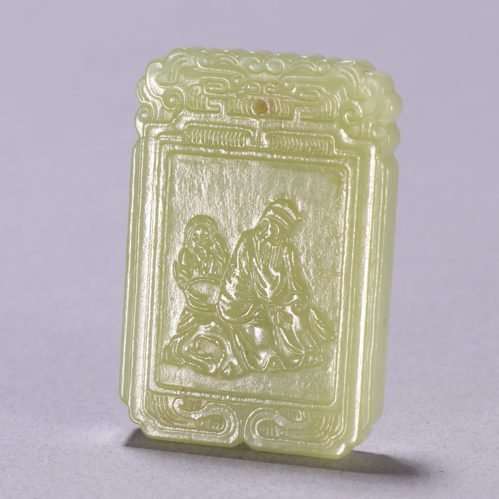 A Qing Dynasty Hetian topaz character story Zigang card: Qing Dynasty Hetian topaz character story Zigang brand SIZE: L:5.13cm W:3.4cm W:31.4g (The Dimensions Of All Batches Are Manually Measured.If You Need More Detailed Information, Please Contact Our Cus