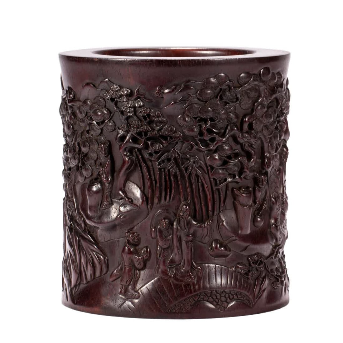 A Qing Dynasty rosewood character pen holder: Qing Dynasty rosewood character pen holder SIZE: L:13cm W:13cm H:14cm W:1150g (The Dimensions Of All Batches Are Manually Measured.If You Need More Detailed Information, Please Contact Our Customer Se
