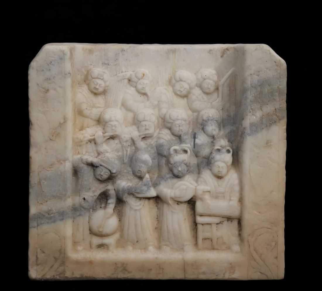 A stone mural of the twelve musicians of white jade (1 of 9)