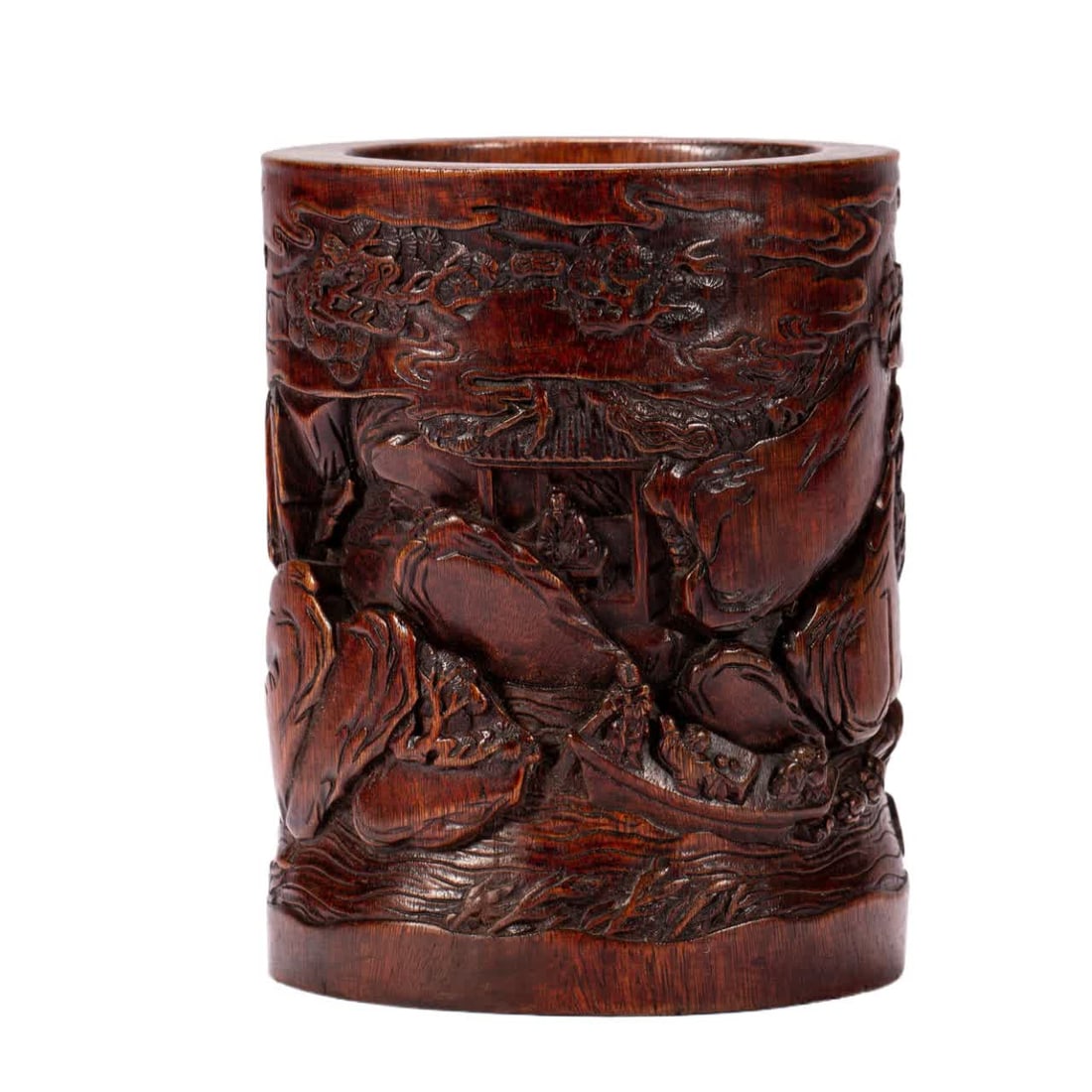 A Qing Dynasty agarwood character pen holder: Qing Dynasty agarwood character pen holder SIZE: L:11.5cm W:11.5cm H:15cm W:400g (The Dimensions Of All Batches Are Manually Measured.If You Need More Detailed Information, Please Contact Our Customer