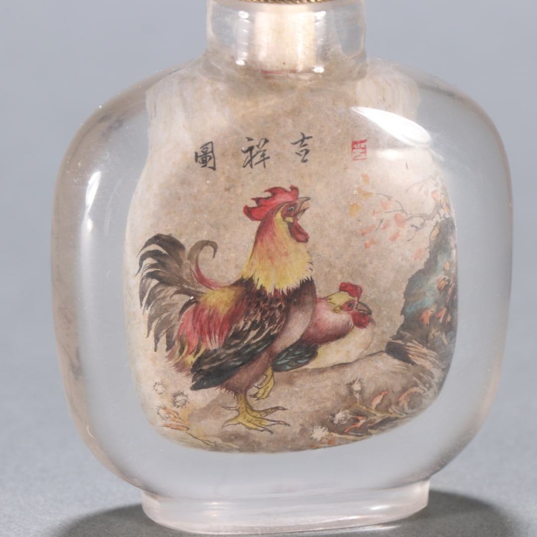 An Exquisite Crystal Rooster Pattern Snuff Bottle - 2