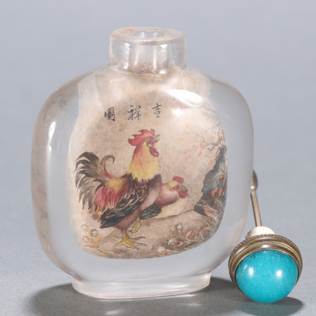 An Exquisite Crystal Rooster Pattern Snuff Bottle - 3
