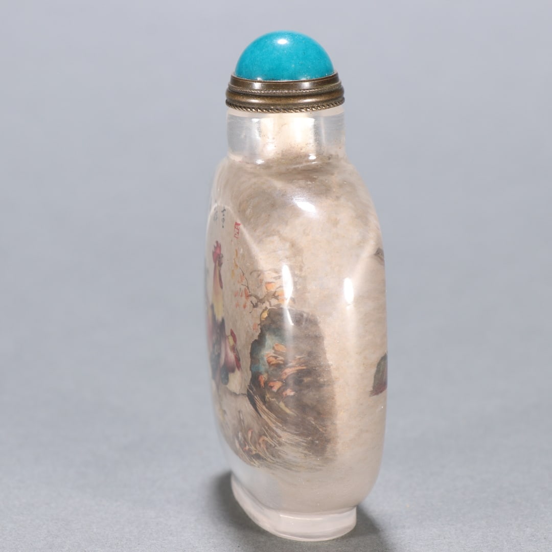 An Exquisite Crystal Rooster Pattern Snuff Bottle - 4