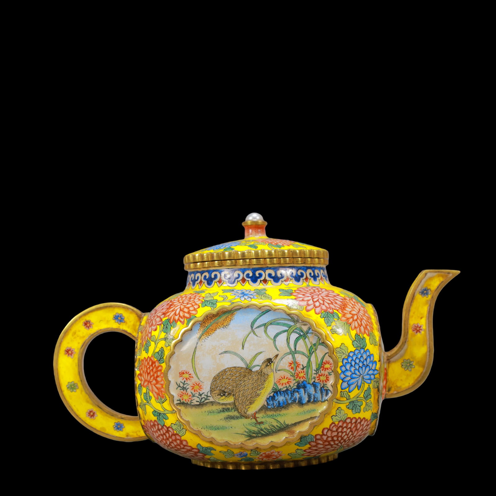 A Exquisite Coppery Enamel Flower and Bird Pattern Teapot (1 of 8)