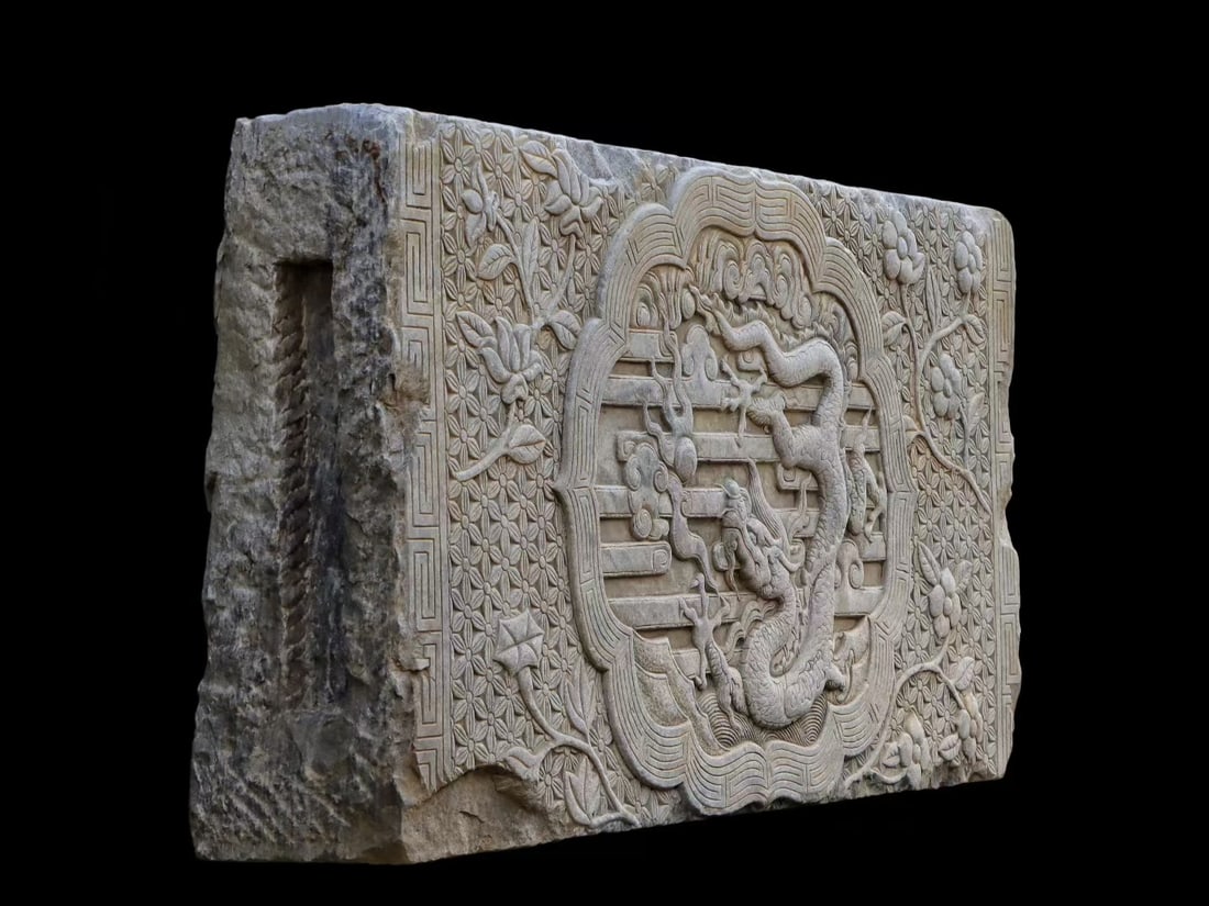 An Exquisite Limestone Dragon Pattern Ornament