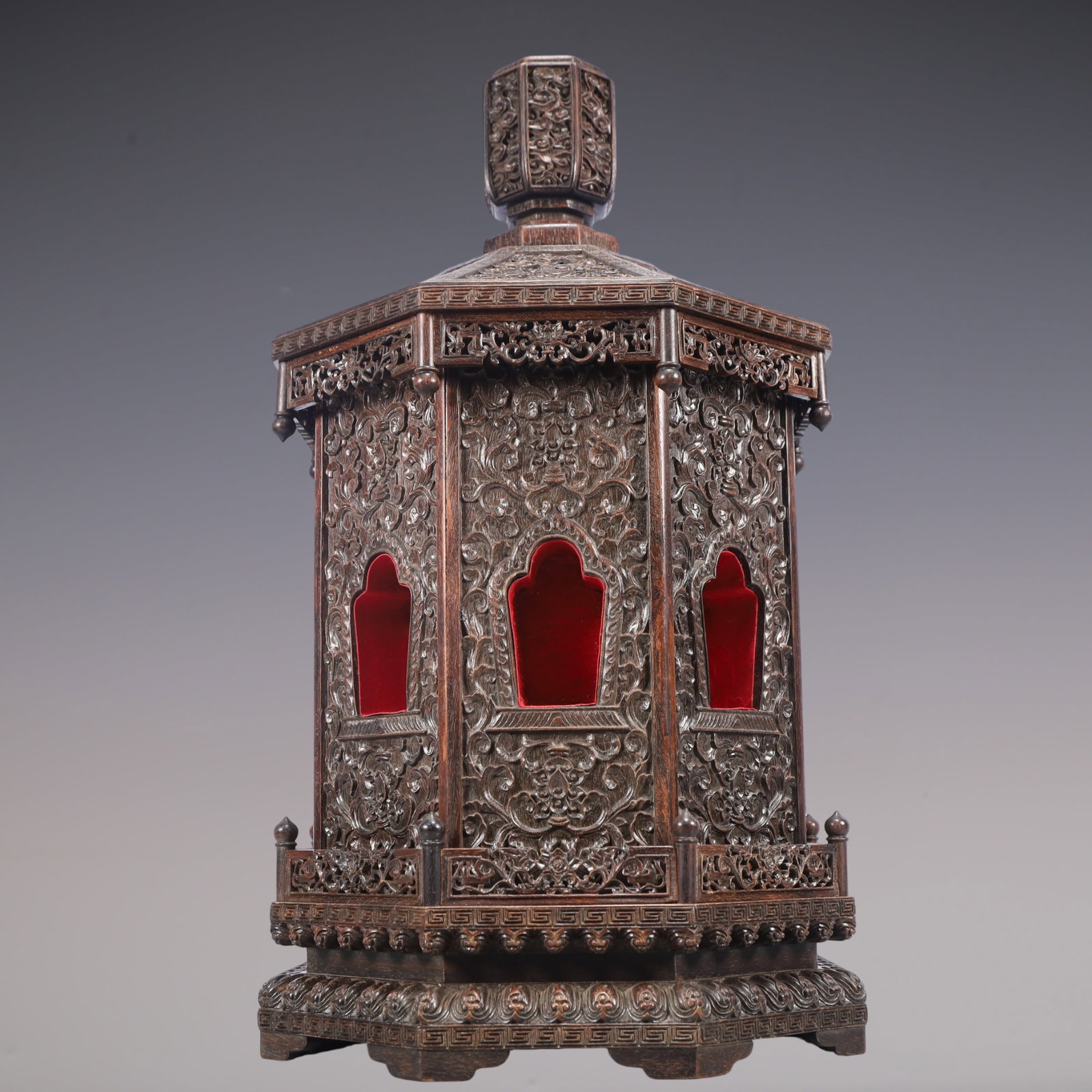 A Exquisite Zitanwood Eight Treasures Pattern Pagoda: A Exquisite Zitanwood Eight Treasures Pattern Pagoda Qing Dynasty, China Size:28cmx47cm Weight:6300g (The Dimensions Of All Batches Are Manually Measured.If You Need More Detailed Information, Please 