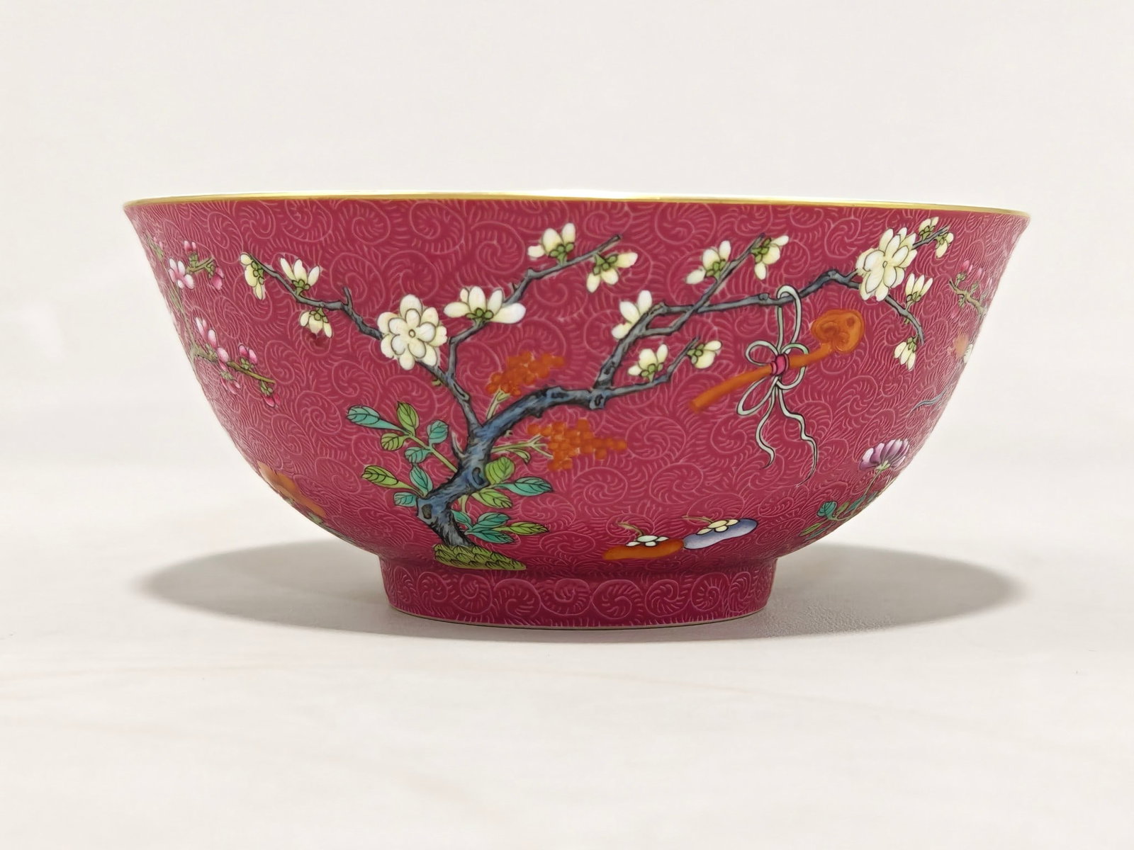 An Exquisite Famille-Rose Ruby Red-Glazed Flower Pattern Bowl: An Exquisite Famille-Rose Ruby Red-Glazed Flower Pattern Bowl Qing Dynasty, China Daoguang Six-character Mark Size:6.7cmx15.2cm (The Dimensions Of All Batches Are Manually Measured.If You Need More De