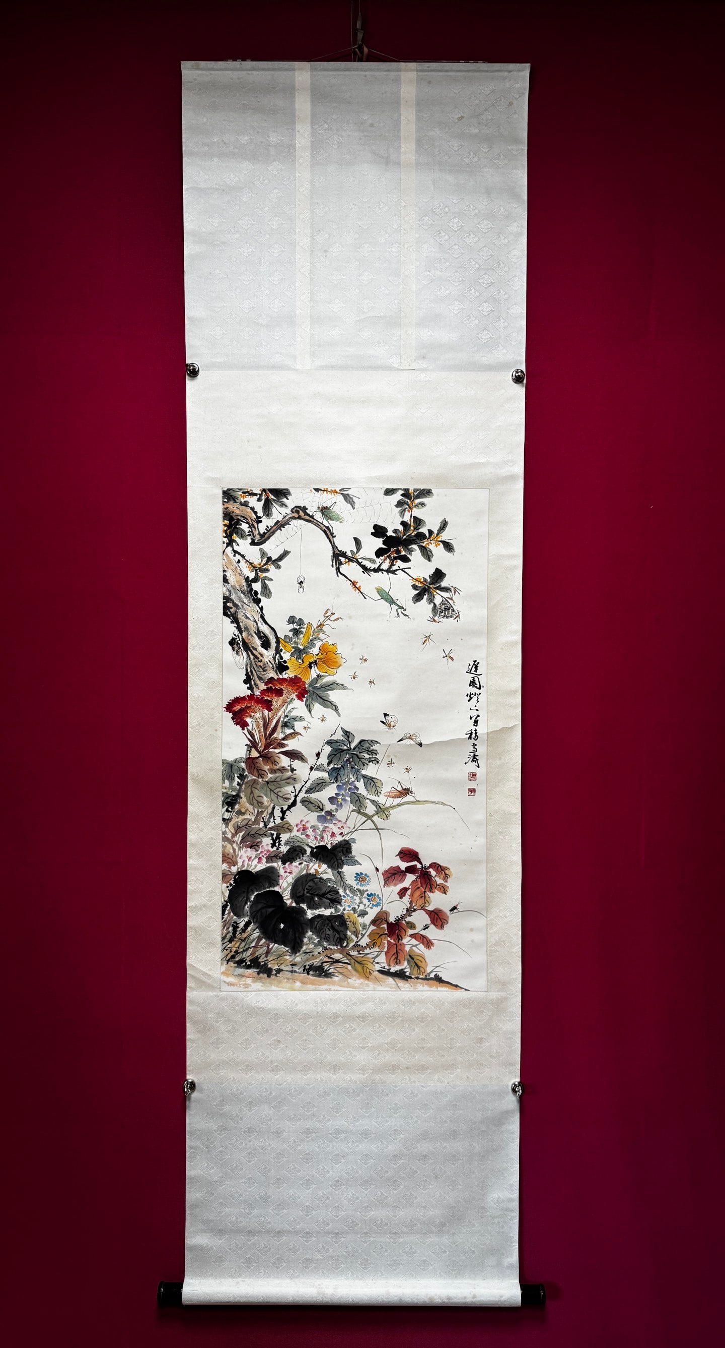 A Chinese Vertical Scroll Ink Painting of Flower on Paper: A Chinese Vertical Scroll Ink Painting of Flower on Paper Wang xuetao Without frame Size:96cmx51cm (The Dimensions Of All Batches Are Manually Measured.If You Need More Detailed Information, Please Co