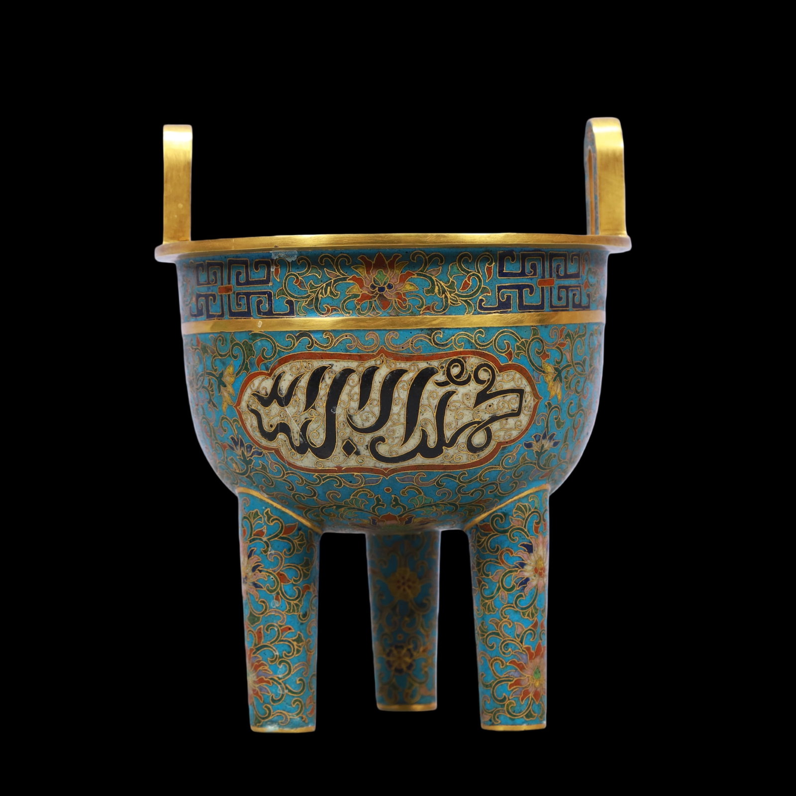 A Exquisite Cloisonne Lotus Pattern Double-Ears and Tripod Censer: A Exquisite Cloisonne Lotus Pattern Double-Ears and Tripod Censer Ming Dynasty, China ????Size:16cmx20.5cm Weight:1300g (The Dimensions Of All Batches Are Manually Measured.If You Need More Detailed I