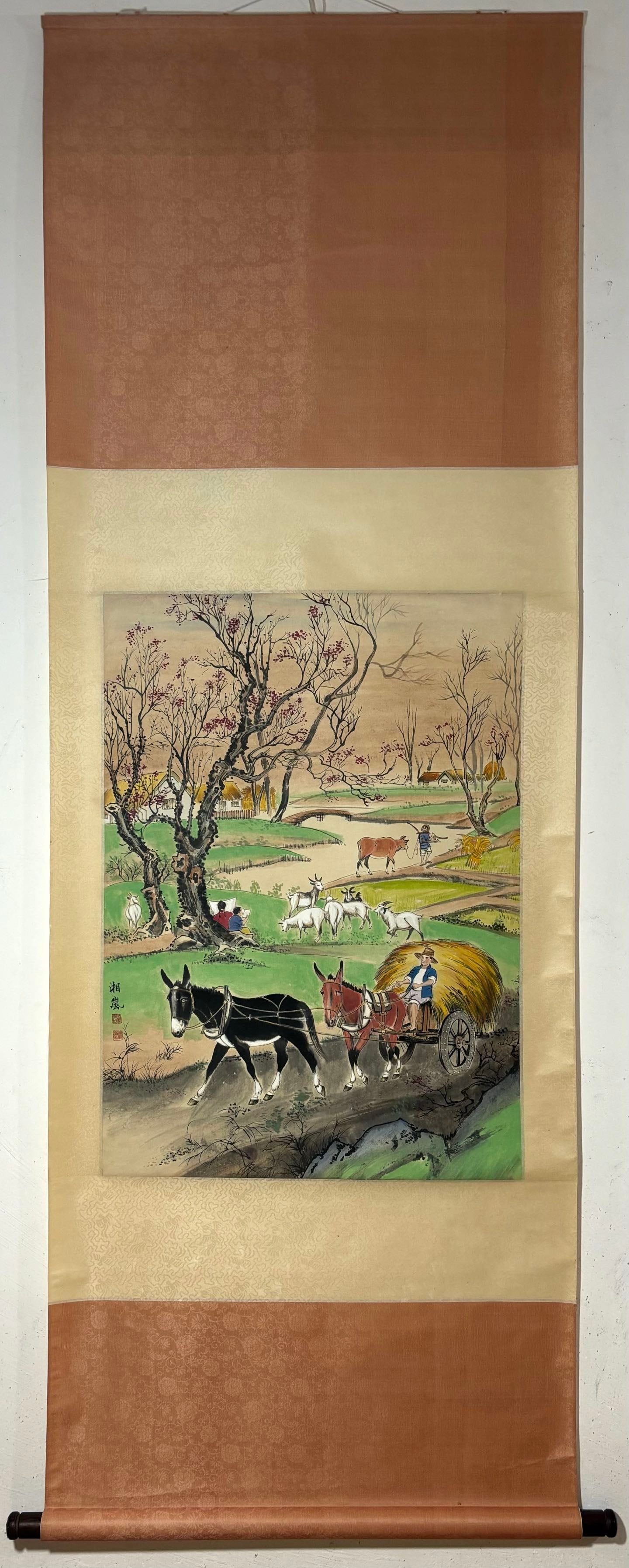 A Chinese Vertical Scroll Ink Painting of Character and Story on Paper: A Chinese Vertical Scroll Ink Painting of Character and Story on Paper Ge xianglan Without frame Size:81.5cmx58.5cm (The Dimensions Of All Batches Are Manually Measured.If You Need More Detailed Infor