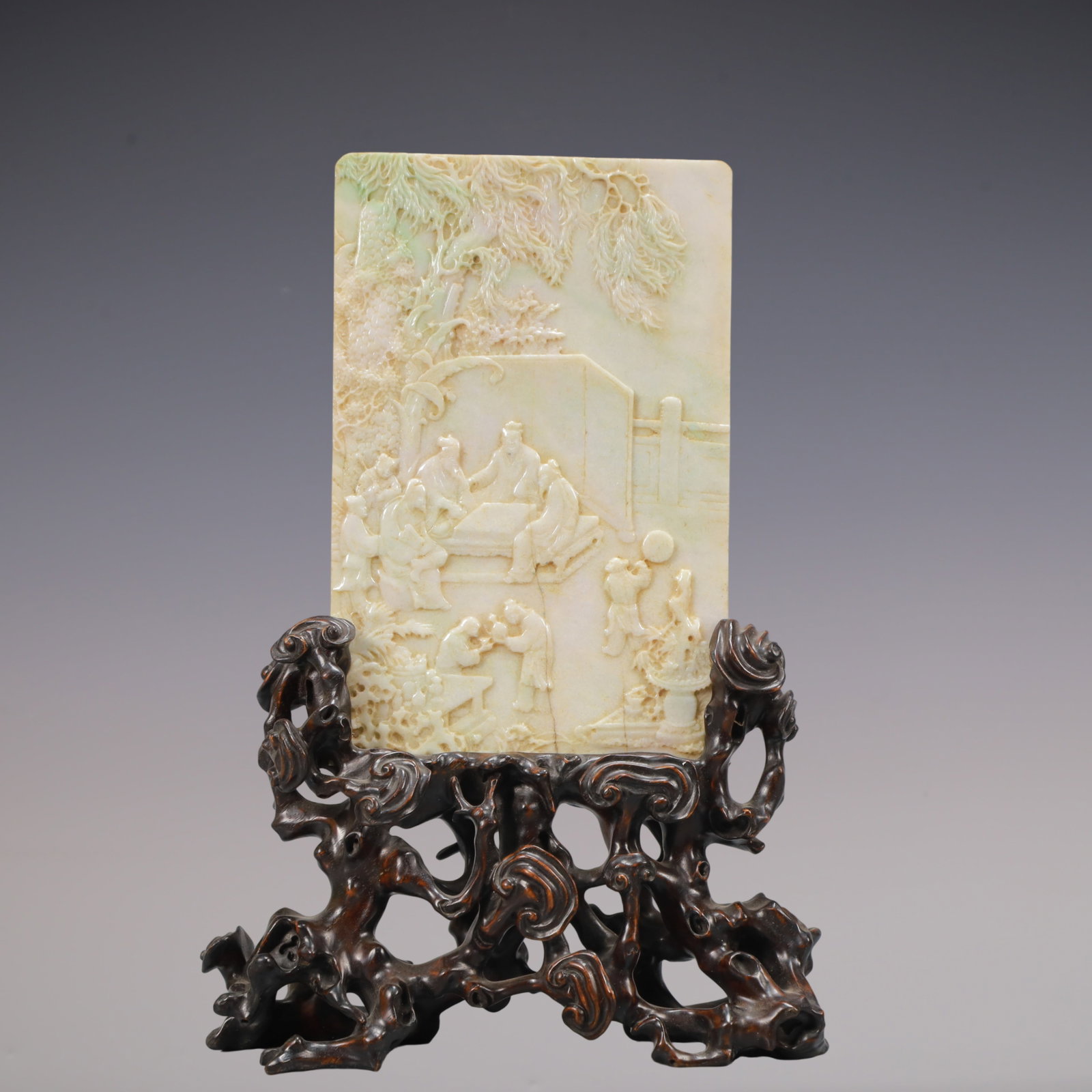 A Exquisite Shoushan Stone Character and Story Pattern with poem Screen: A Exquisite Shoushan Stone Character and Story Pattern with poem Screen Qing Dynasty, China Size:19.8cmx6.2cmx28.4cm Weight:950g (The Dimensions Of All Batches Are Manually Measured.If You Need More D