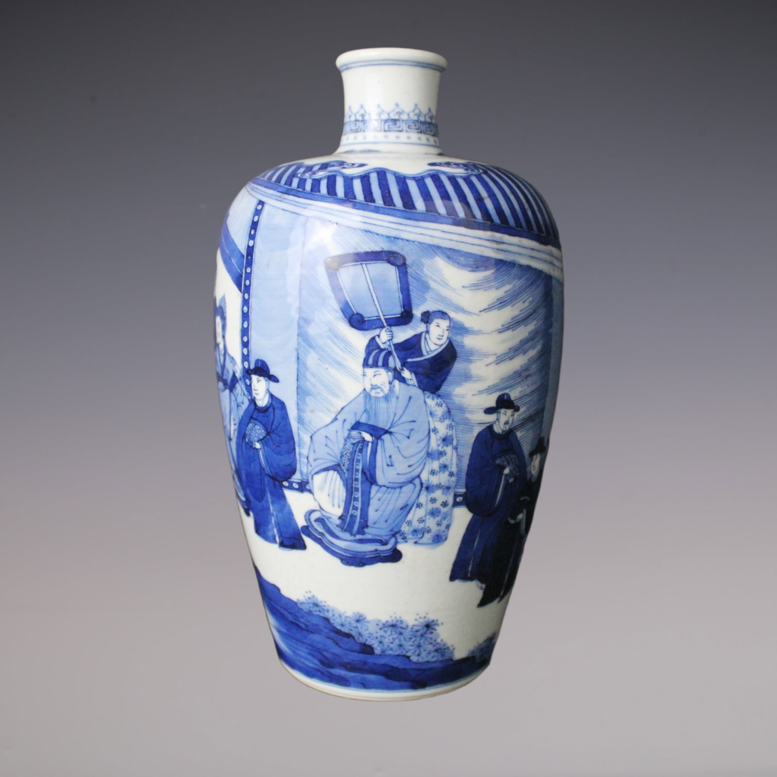 An Exquisite Blue and White Character and Story Pattern Vase: An Exquisite Blue and White Character and Story Pattern Vase Qing Dynasty, China Kangxi Six-character Mark Size:14.5cmx8.5cm (The Dimensions Of All Batches Are Manually Measured.If You Need More Detai
