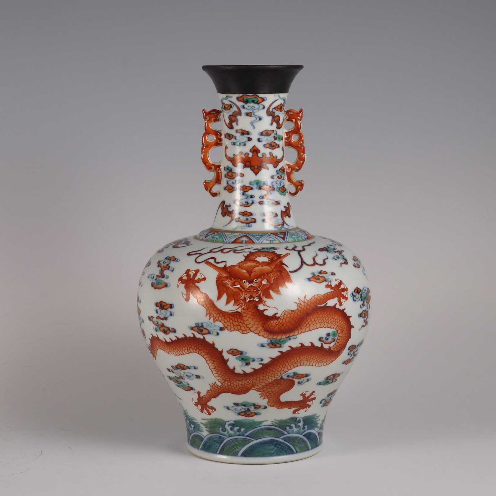 An Exquisite Doucai Seawater Pattern Dragon Pattern Double-Ears Vase (1 of 9)