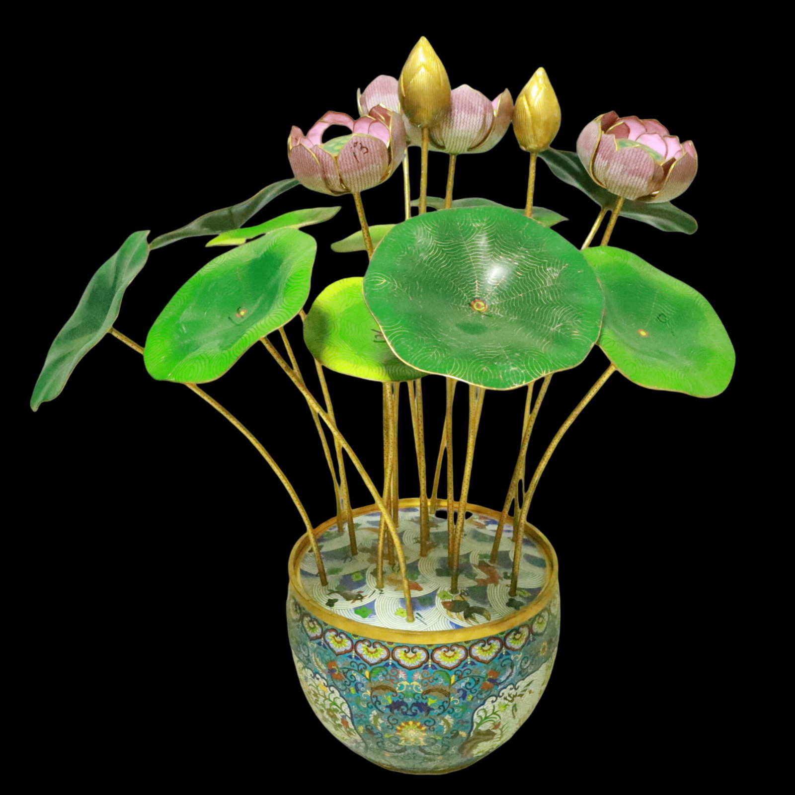 An Exquisite Cloisonne Fish and Lotus Pattern Lotus Pattern Potted landscape - 7
