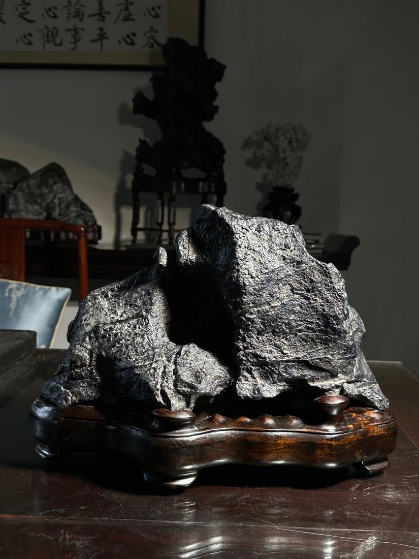 An Exquisite Lingbi Stone Rockery Ornament: An Exquisite Lingbi Stone Rockery Ornament Qing Dynasty, China Size:42cmx29cmx20cm (The Dimensions Of All Batches Are Manually Measured.If You Need More Detailed Information, Please Contact Our Custom