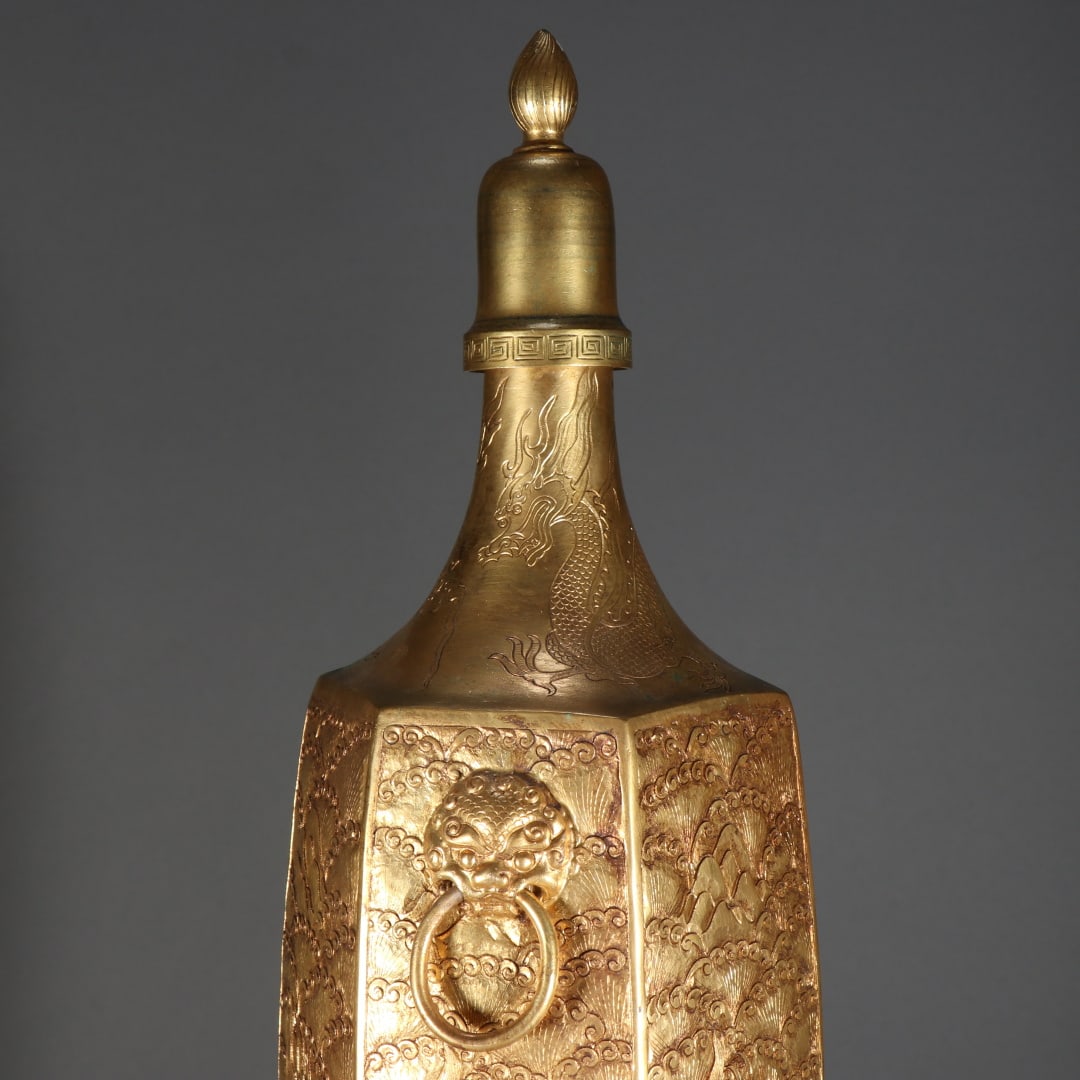 An Exquisite Gilt Bronze Dragon Pattern Double-Ears Vase - 6