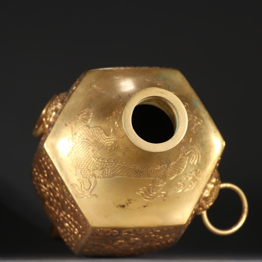An Exquisite Gilt Bronze Dragon Pattern Double-Ears Vase - 8