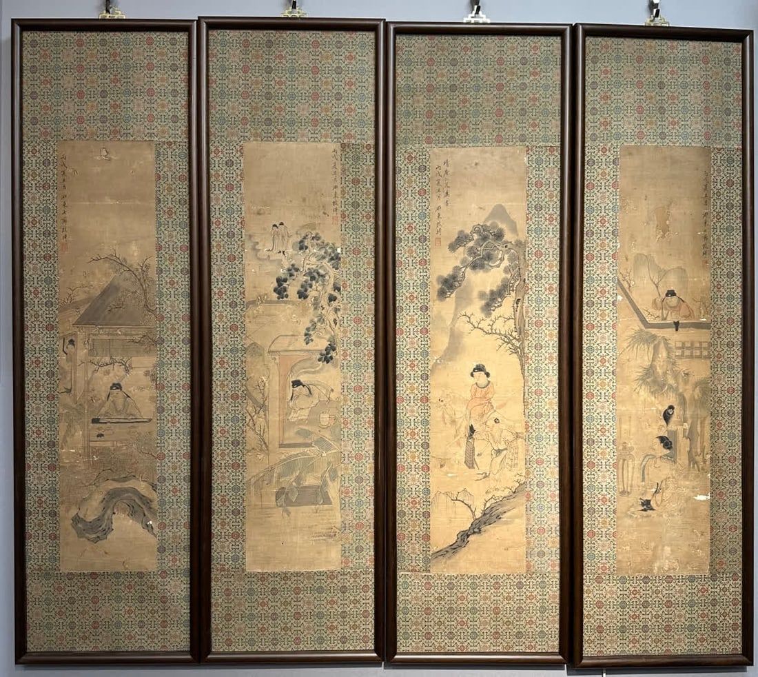 A figure painting of Gai Qi with four screens (1 of 9)