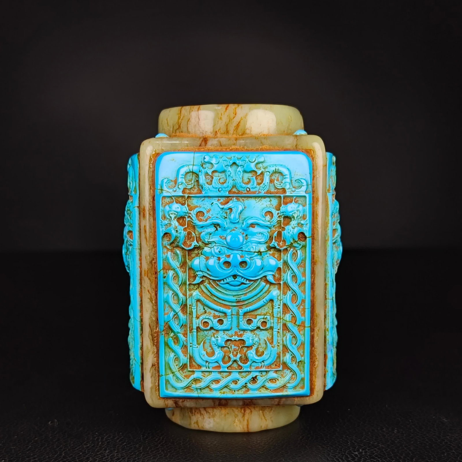 A piece of Shang Dynasty inlaid turquoise jade cong (1 of 9)