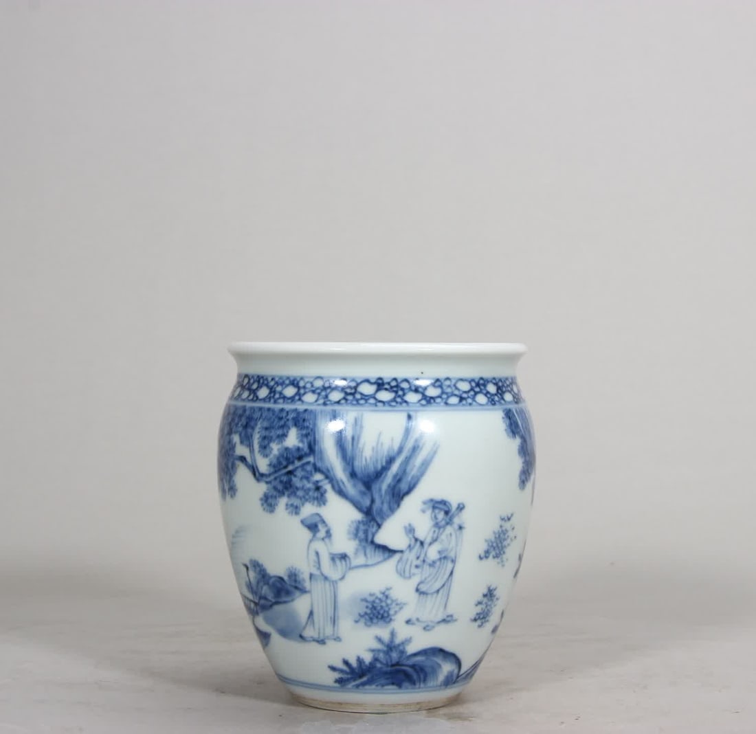 A Qing Dynasty Kangxi blue and white character story washed: Qing Dynasty Kangxi blue and white character story washed SIZE: H:10.5cm MouthD:9cm (The Dimensions Of All Batches Are Manually Measured.If You Need More Detailed Information, Please Contact Our Custo