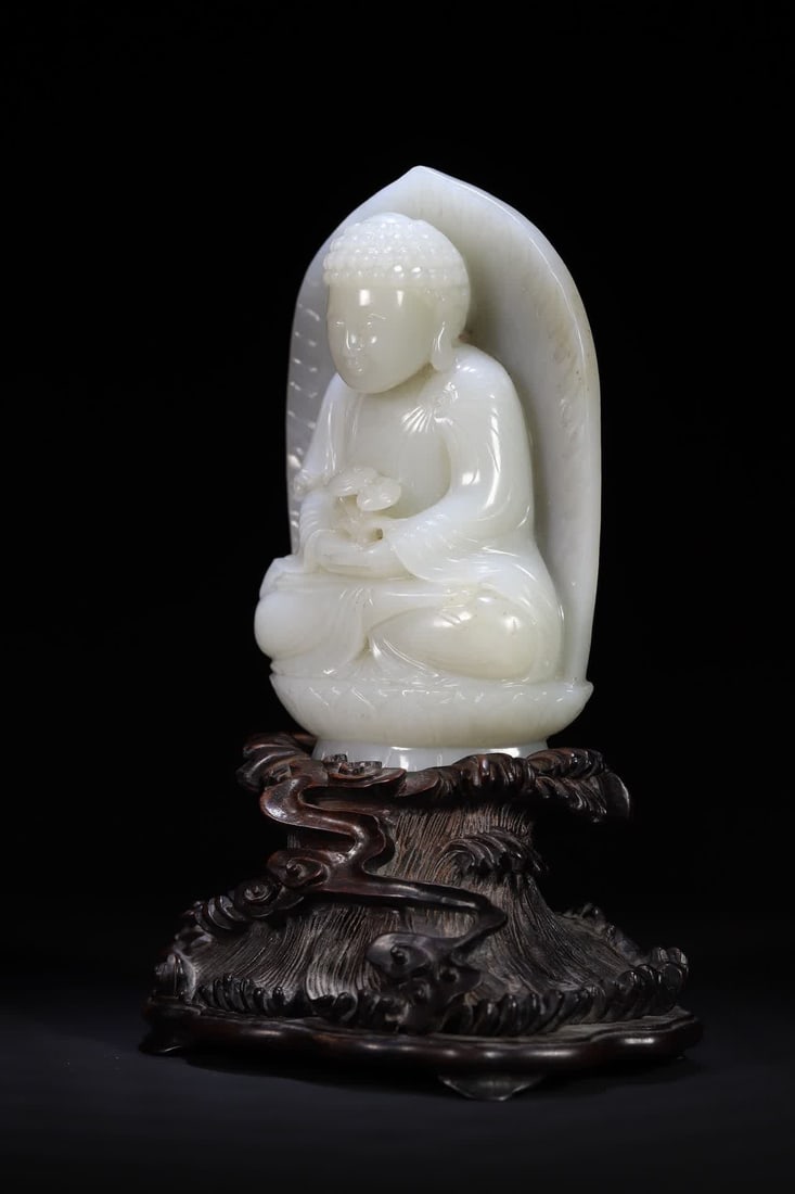 A Qing Dynasty white jade Shakyamuni Buddha ornament - 4