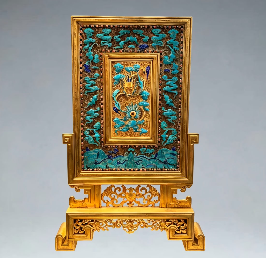 A Qing Dynasty sterling silver filigree inlaid dragon insert (1 of 9)