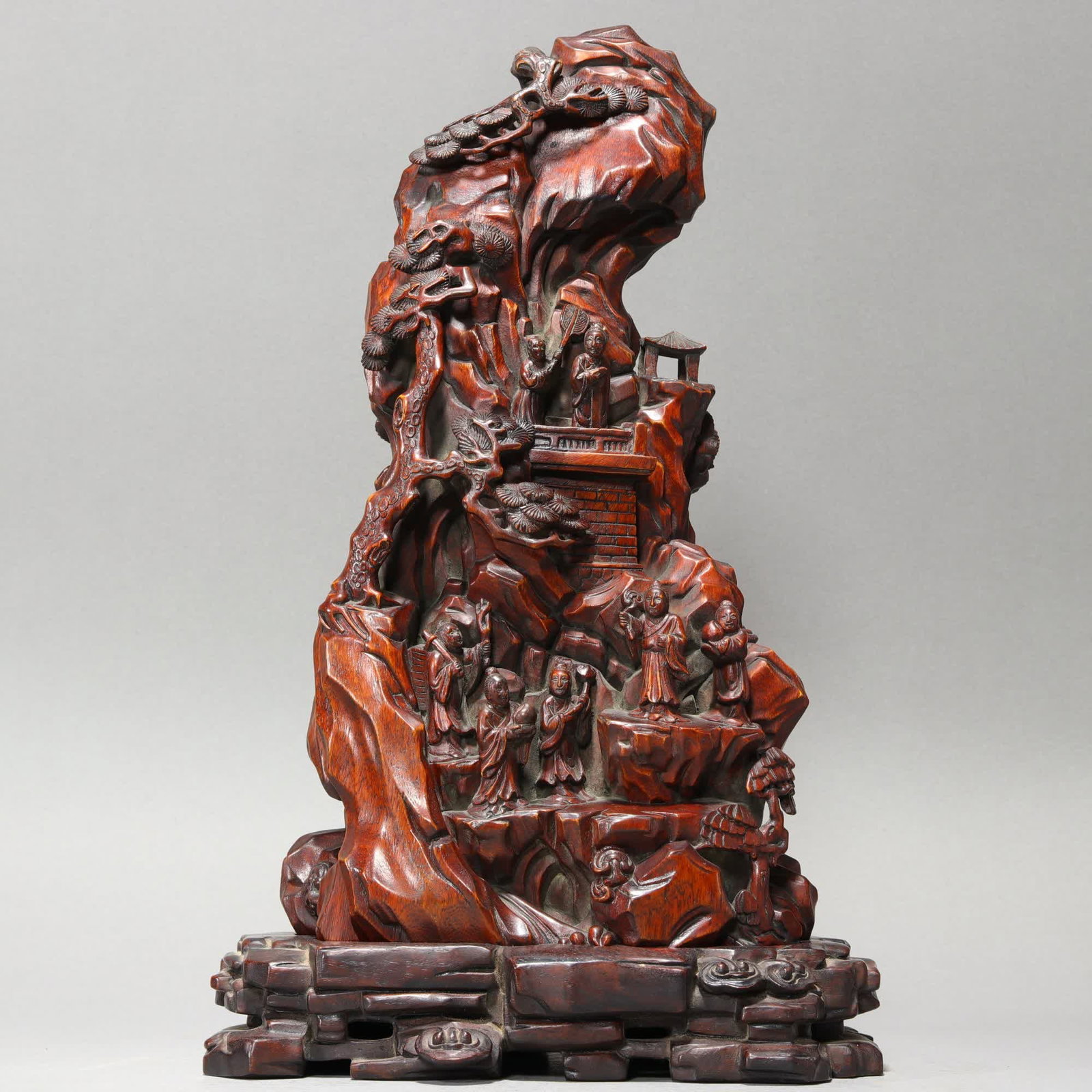 An agarwood character story mountain ornament: Agarwood character story mountain ornament SIZE: H:34cm L:19.5cm W:12cm (The Dimensions Of All Batches Are Manually Measured.If You Need More Detailed Information, Please Contact Our Customer Service 