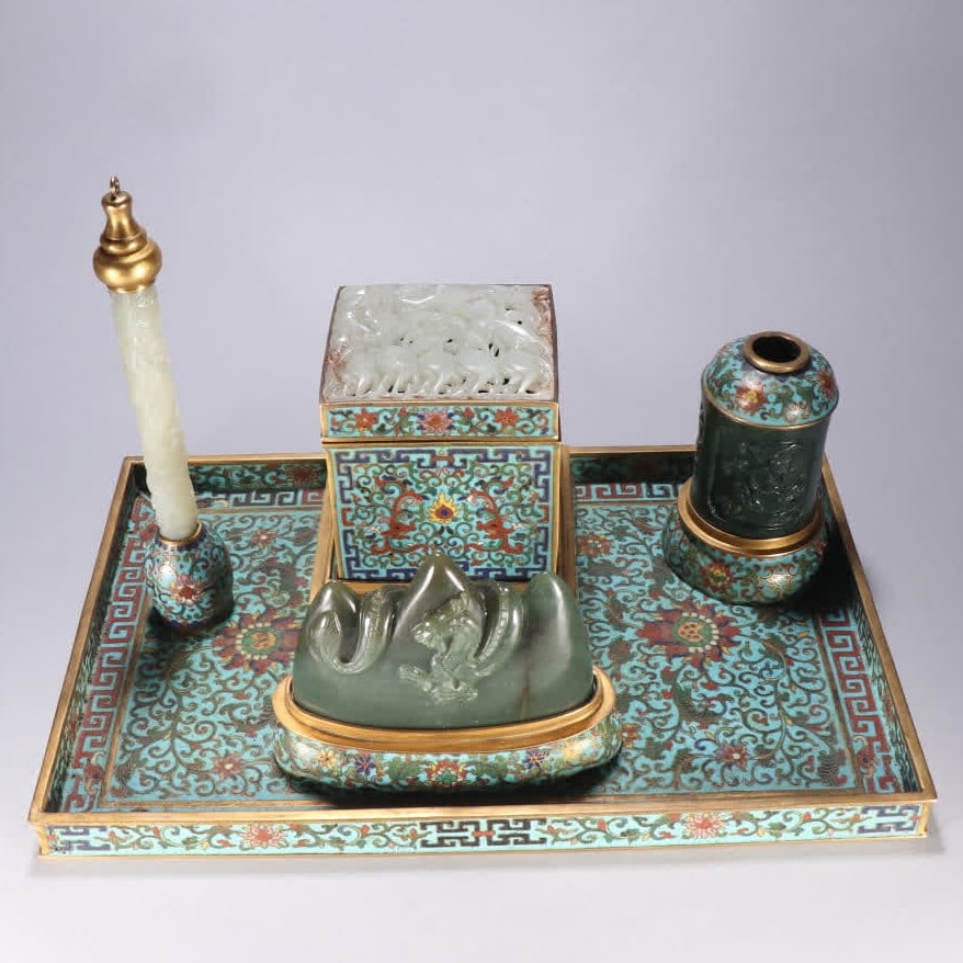 A set of copper gilt cloisonne study four treasures (1 of 9)