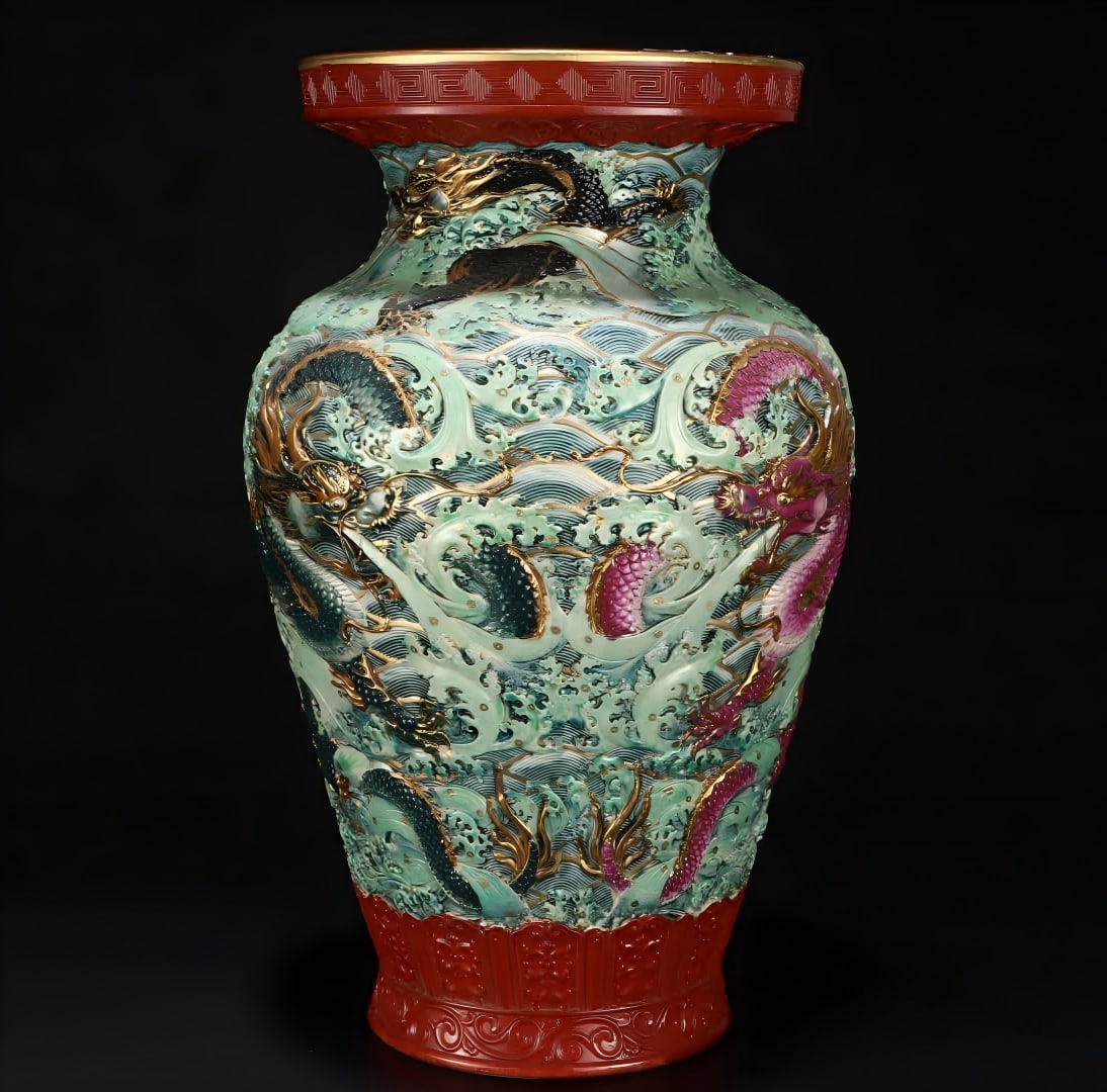 A Qing Dynasty seawater painted dragon pattern statue (1 of 9)