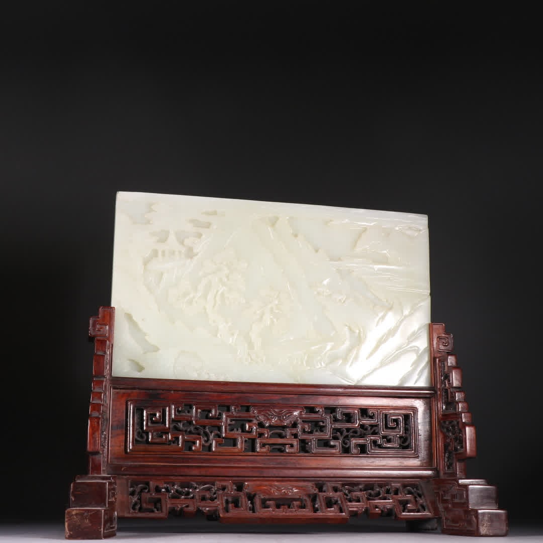 A Qing Dynasty Hetian jade landscape character interpolation: Qing Dynasty Hetian jade landscape characters interspersed SIZE: H: 25cm W: 29.5cm Total W: 1894.7g (The Dimensions Of All Batches Are Manually Measured.If You Need More Detailed Information, Please C