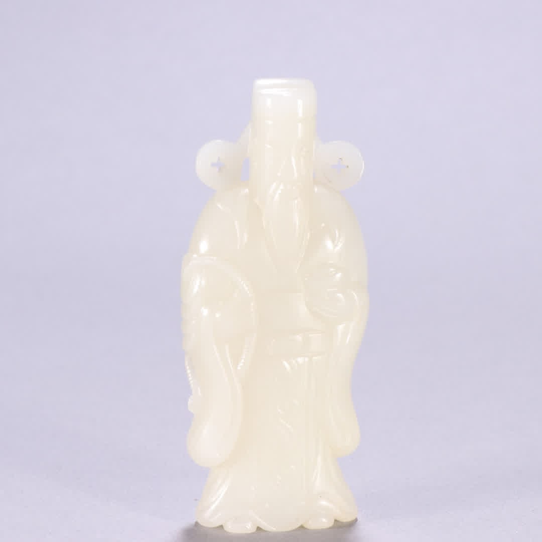 A carving of the Qing Dynasty Hetian jade God of Wealth: Qing Dynasty Hetian jade God of Wealth carving SIZE: H:9.5cm W:4cm W:103.8g (The Dimensions Of All Batches Are Manually Measured.If You Need More Detailed Information, Please Contact Our Customer Serv