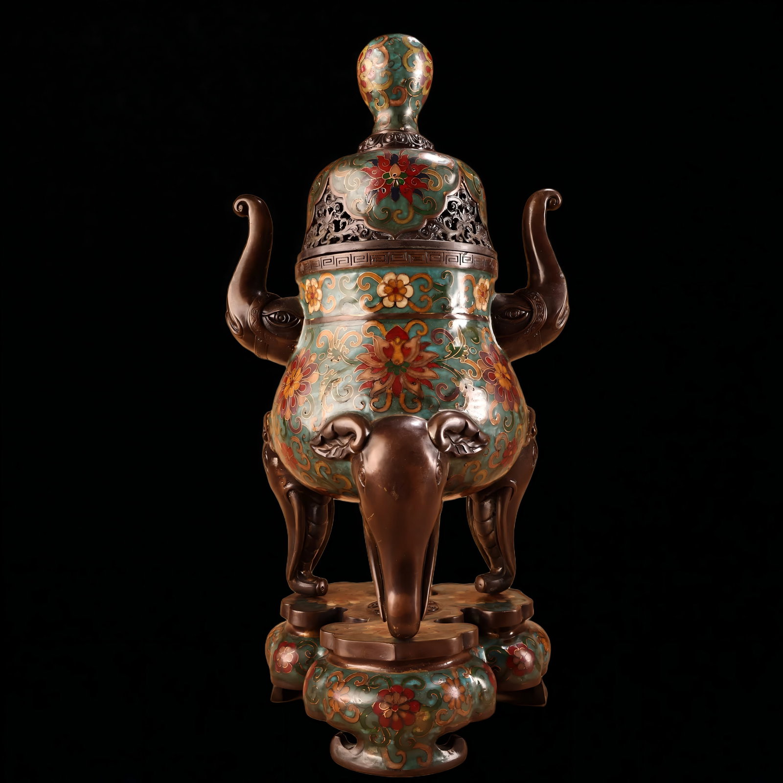 A Qing Dynasty engraved cloisonne cloisonne enamel elephant incense burner (1 of 10)