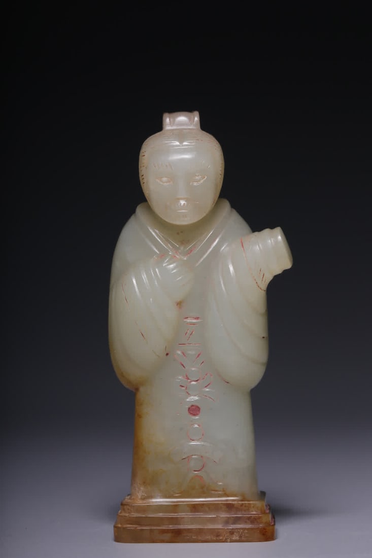A piece of ancient Hetian white jade figurine: Gao Ko Wada white jade figurines SIZE: H:6.4cm W:2.4cm W:44.7g (The Dimensions Of All Batches Are Manually Measured.If You Need More Detailed Information, Please Contact Our Customer Service Before