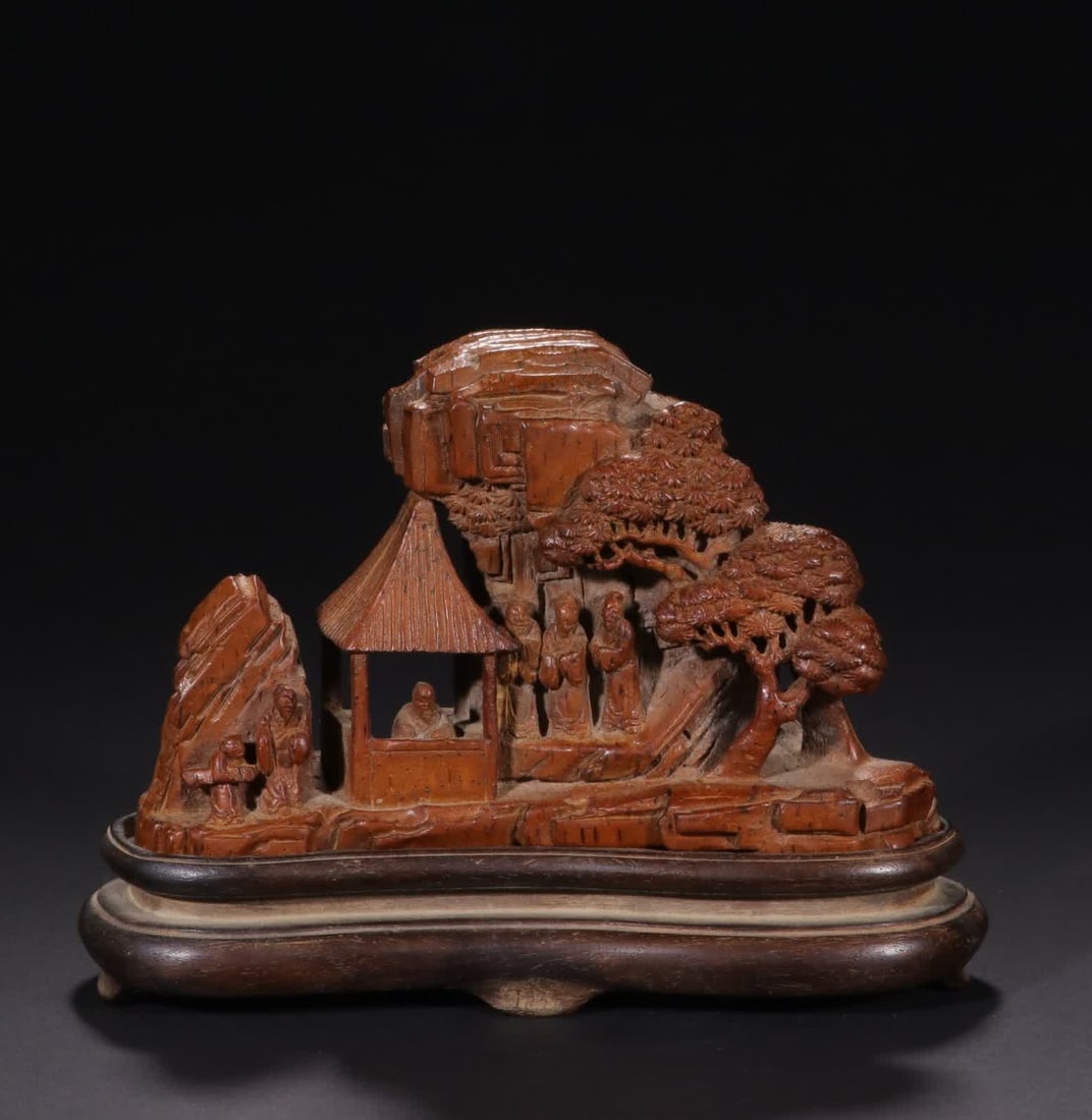 A Qing Dynasty bamboo carved mountain stone figure ornament (1 of 9)