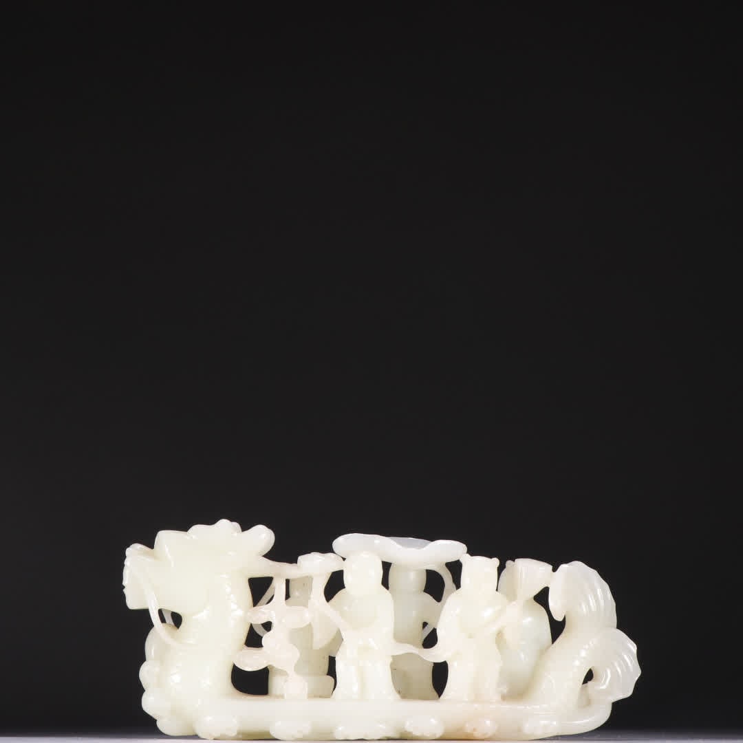 A Qing Dynasty Hetian jade boy play dragon boat ornament: Qing Dynasty Hetian jade boy play dragon boat ornament SIZE: H:7cm W:17.2cm W:420g (The Dimensions Of All Batches Are Manually Measured.If You Need More Detailed Information, Please Contact Our