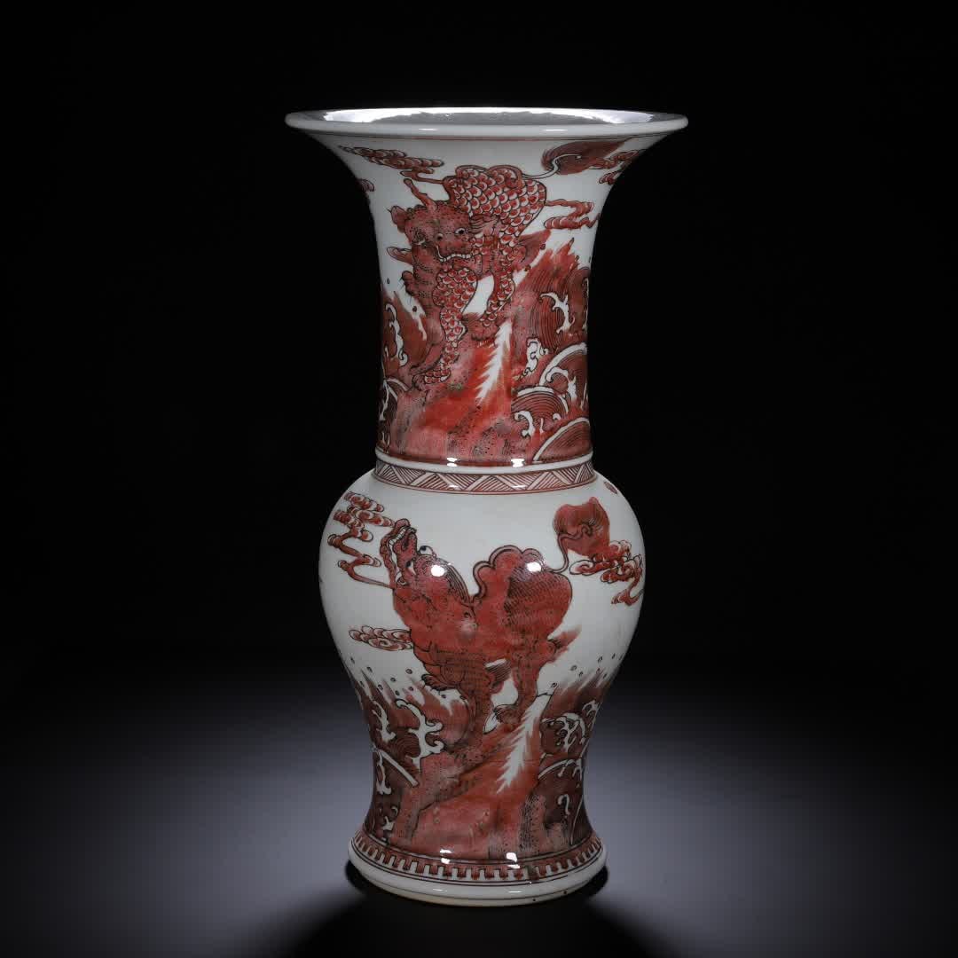 A Qing Dynasty glazed red unicorn: Qing Dynasty glazed red unicorn SIZE: D:19cm H:37cm W:2560g (The Dimensions Of All Batches Are Manually Measured.If You Need More Detailed Information, Please Contact Our Customer Service Before