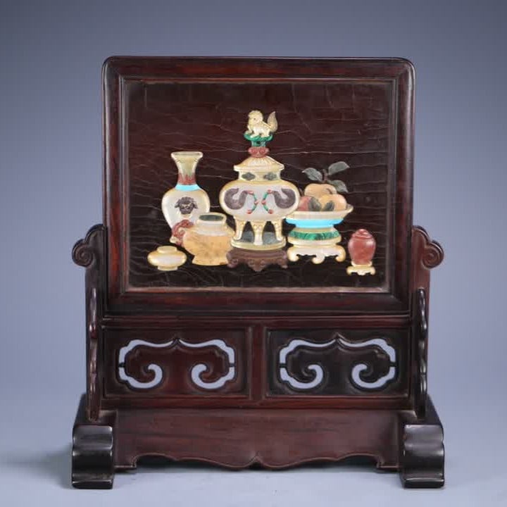 A small leaf rosewood hundred treasures in the late Qing Dynasty are embedded in Bogu small inserts (1 of 9)