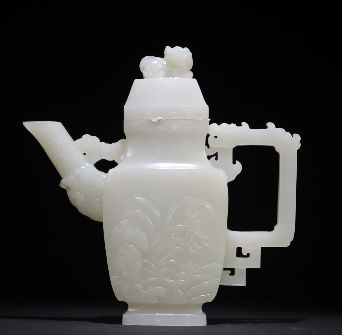 A Qing Dynasty orchid poetry thin tire jade square pot wine vessel (1 of 9)