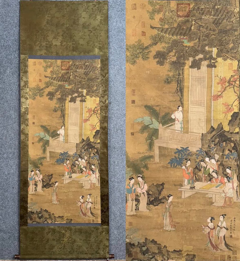 A figure painting of Liu Songnian: Liu Songnian's figure painting SIZE: 70x159cm (The Dimensions Of All Batches Are Manually Measured.If You Need More Detailed Information, Please Contact Our Customer Service Before Bidding.)