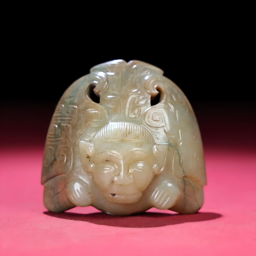 A Han Dynasty jade god ornament: Han Dynasty jade god man ornament SIZE: 62x66x30mm W:141g (The Dimensions Of All Batches Are Manually Measured.If You Need More Detailed Information, Please Contact Our Customer Service Before Bidding