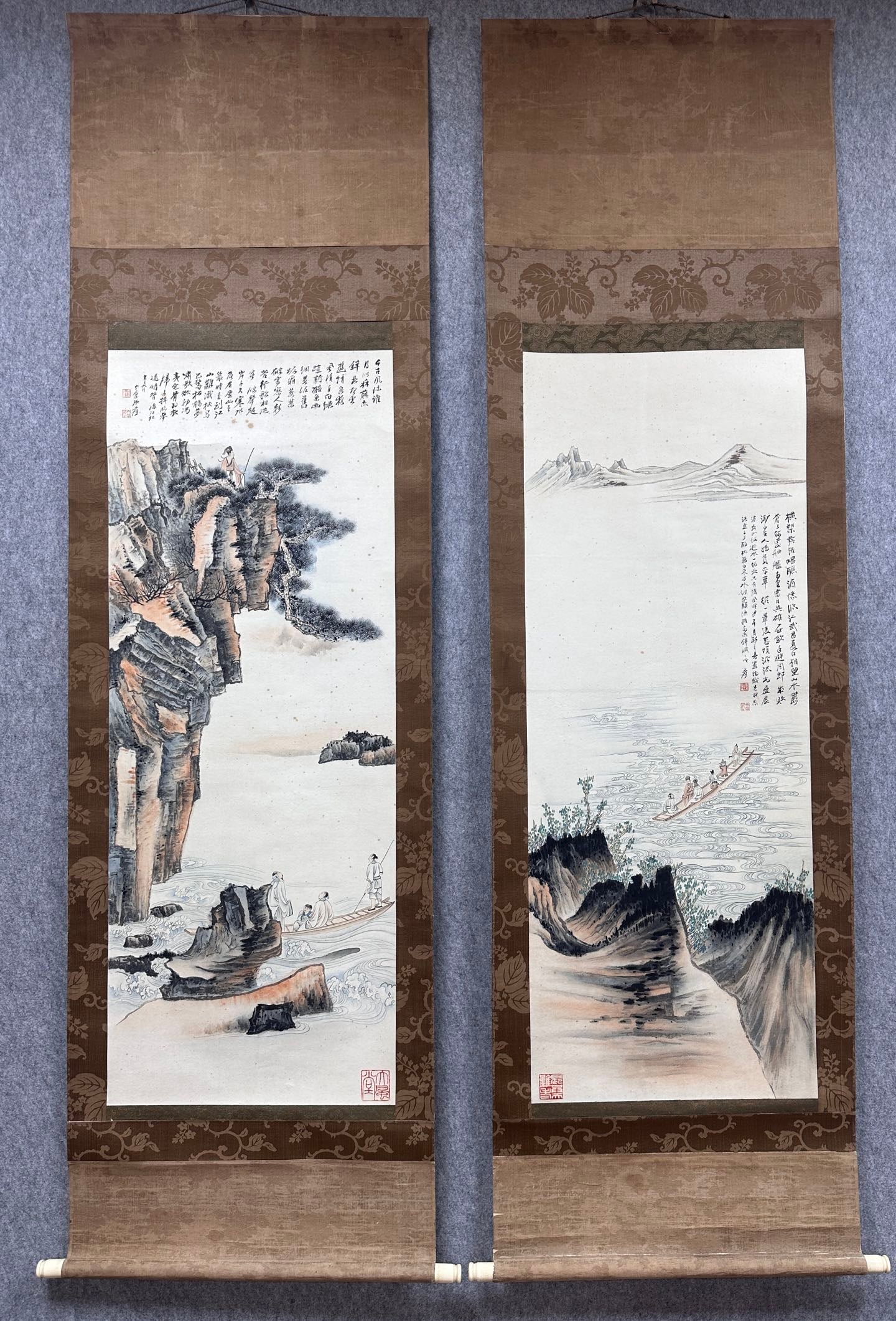 A Chinese Vertical Scroll Ink Painting of Landscape and Figure on Paper: A Chinese Vertical Scroll Ink Painting of Landscape and Figure on Paper Zhang daqian Without frame Size:41cmx110cmx2 (The Dimensions Of All Batches Are Manually Measured.If You Need More Detailed Info